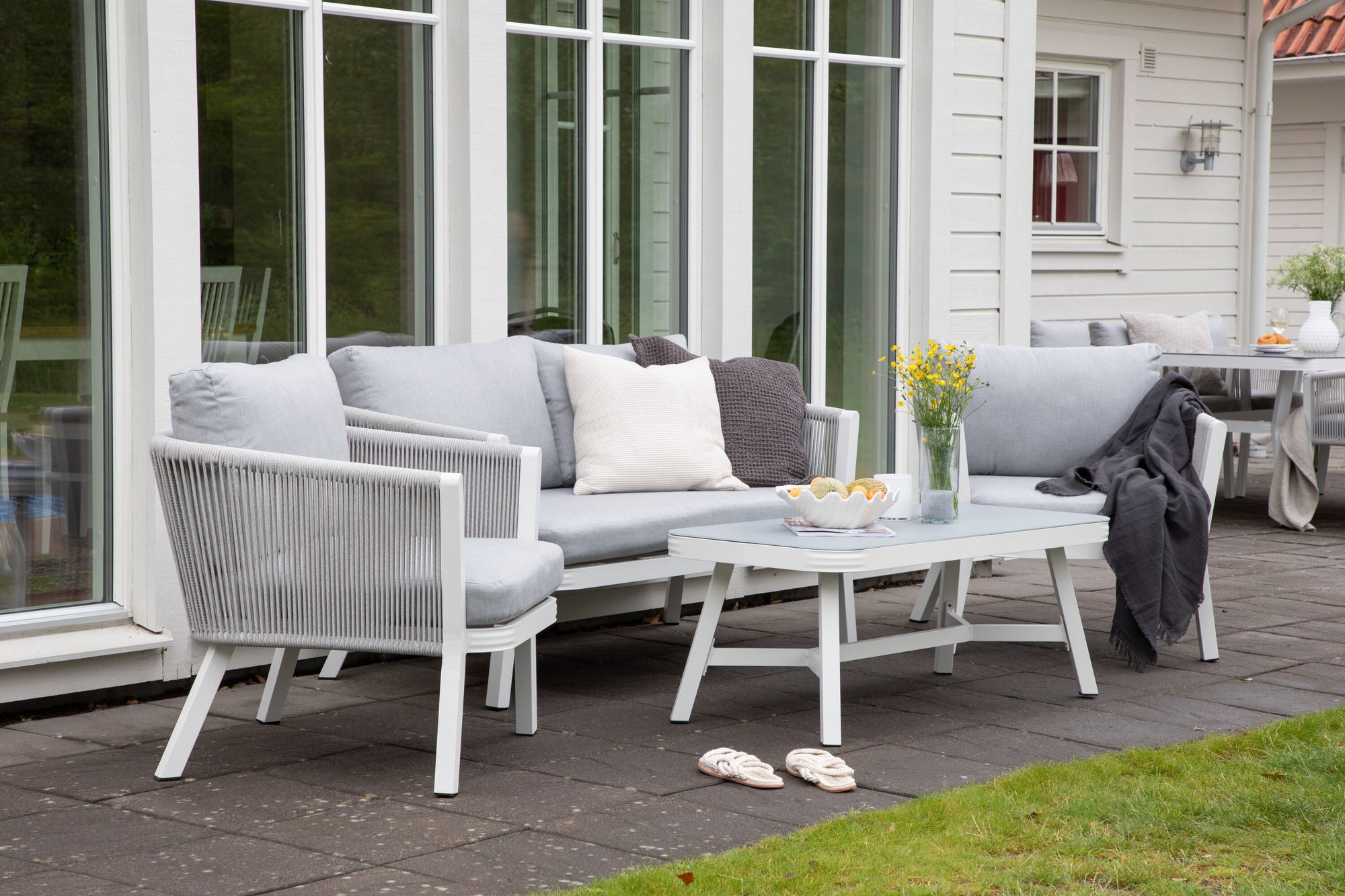 Venture Home Virya Lounge set (3+2+1) White alu / Grey rope / grey cushion