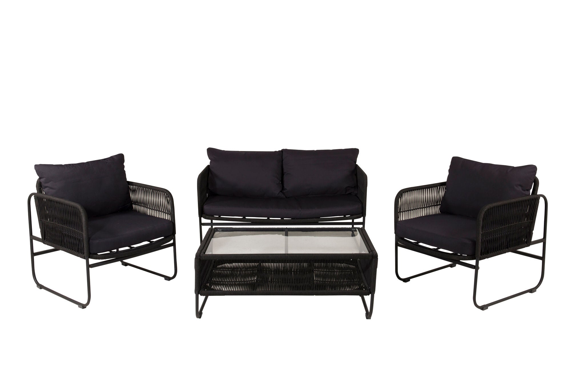 Venture Home Utah Lounge set - Black - Black rope (two seater + 2 one seater + bord)
