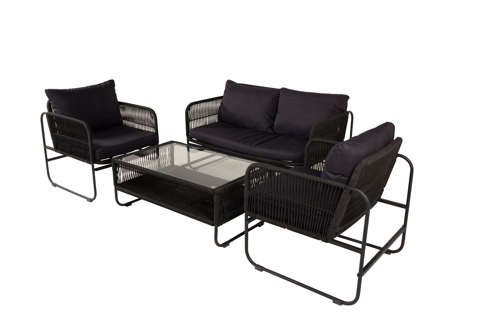 Venture Home Utah Lounge set - Black - Black rope (two seater + 2 one seater + bord)