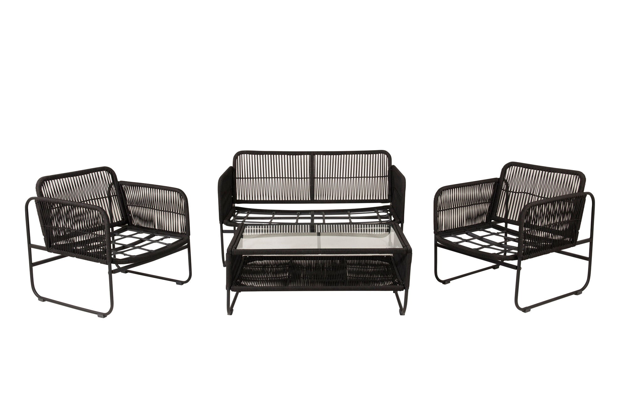 Venture Home Utah Lounge set - Black - Black rope (two seater + 2 one seater + bord)