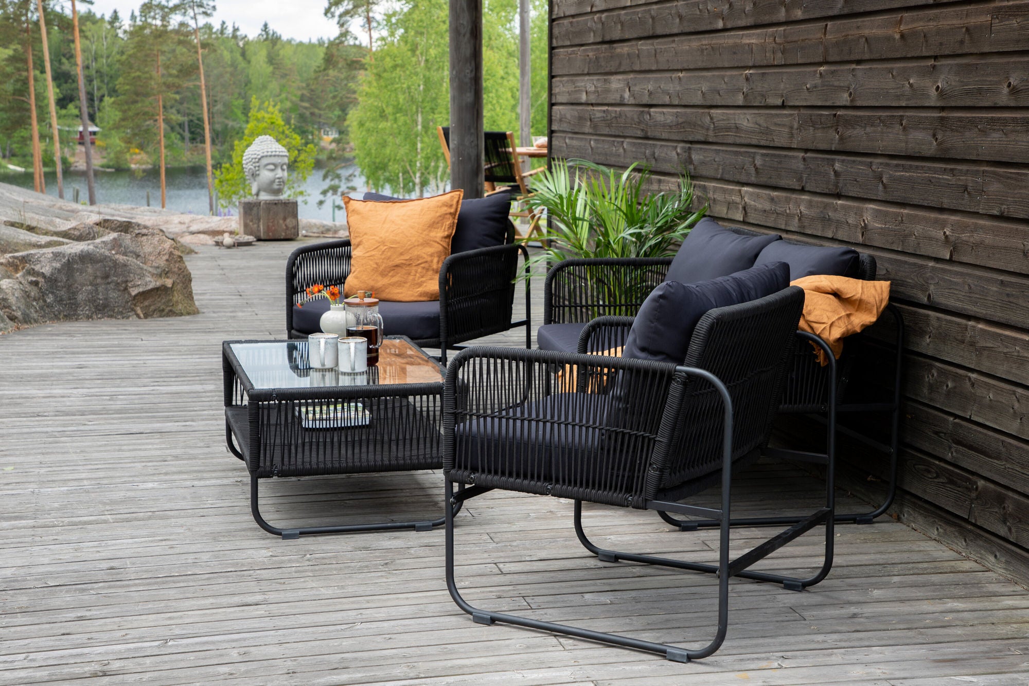 Venture Home Utah Lounge set - Black - Black rope (two seater + 2 one seater + bord)