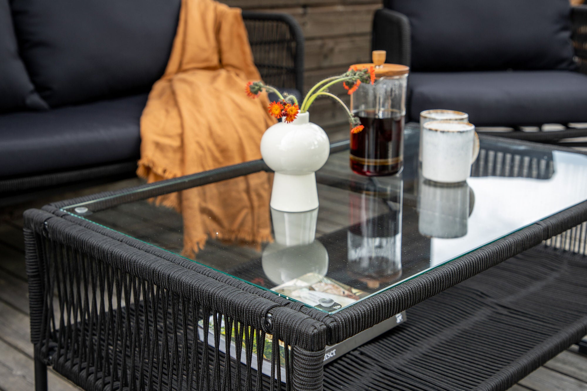Venture Home Utah Lounge set - Black - Black rope (two seater + 2 one seater + bord)
