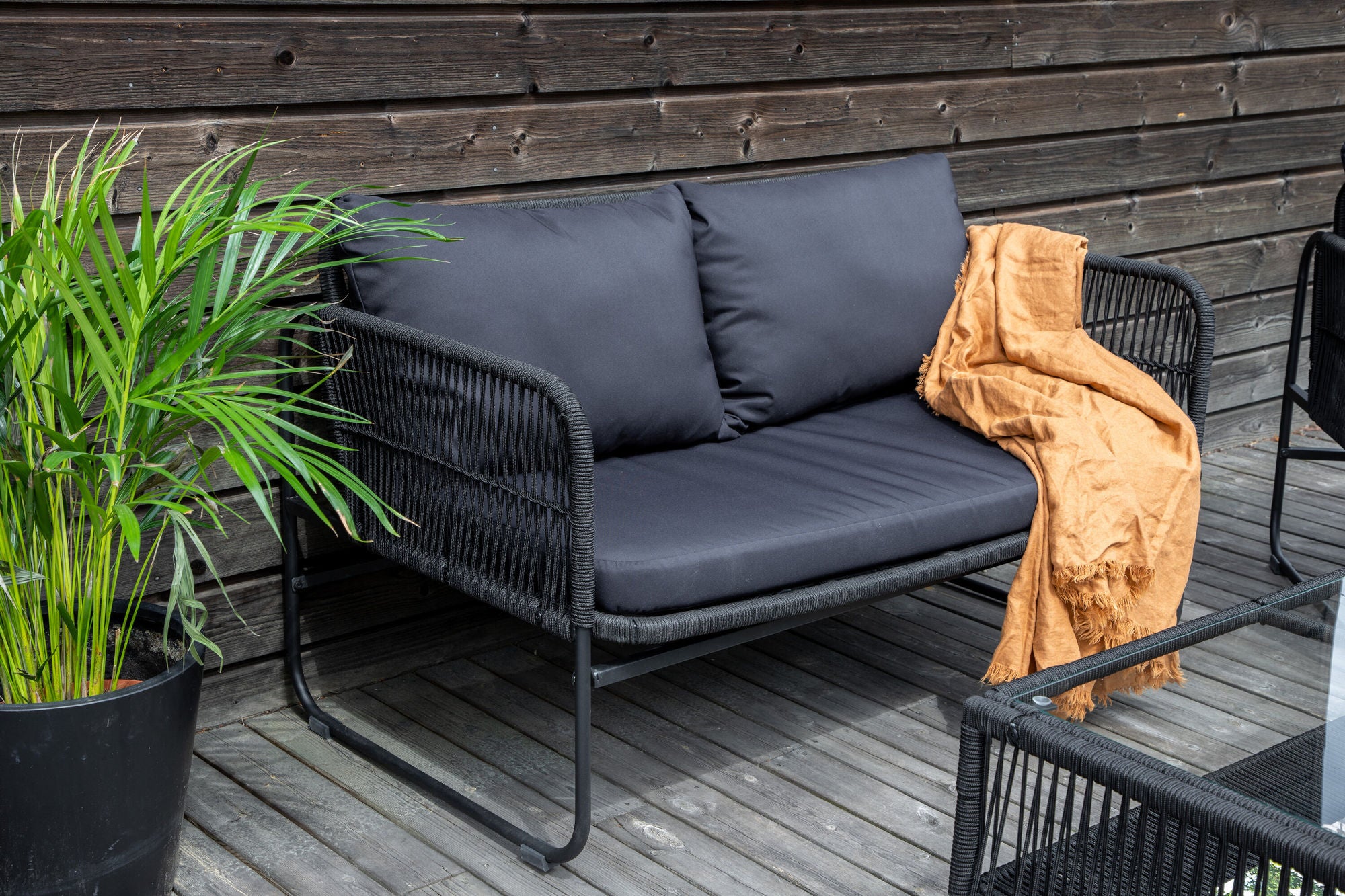 Venture Home Utah Lounge set - Black - Black rope (two seater + 2 one seater + bord)