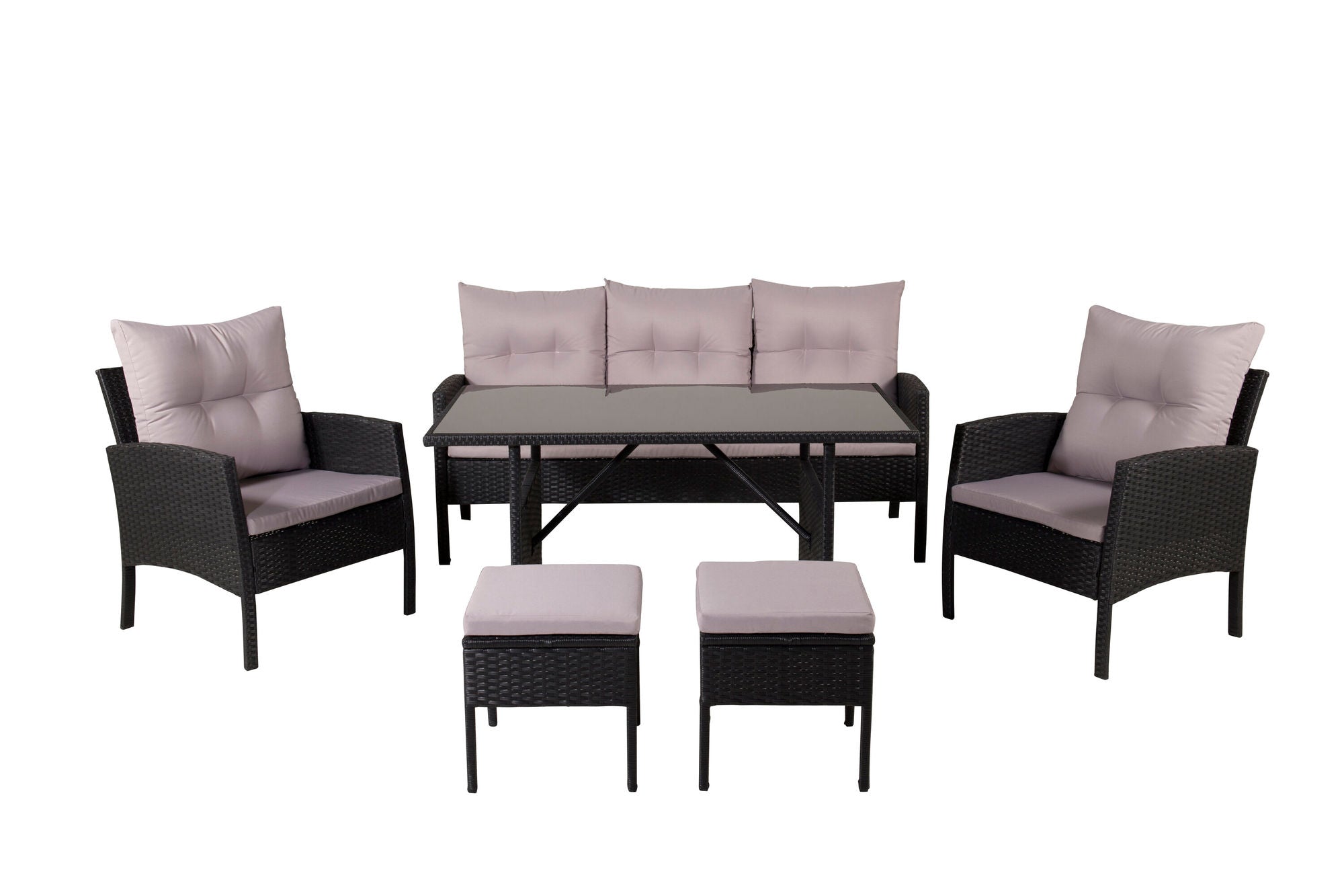 Venture Home Knock sofa Set - Black Wicker - Grey Cushion