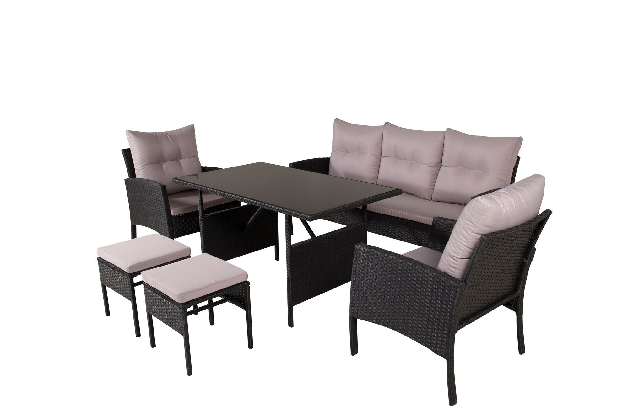 Venture Home Knock sofa Set - Black Wicker - Grey Cushion