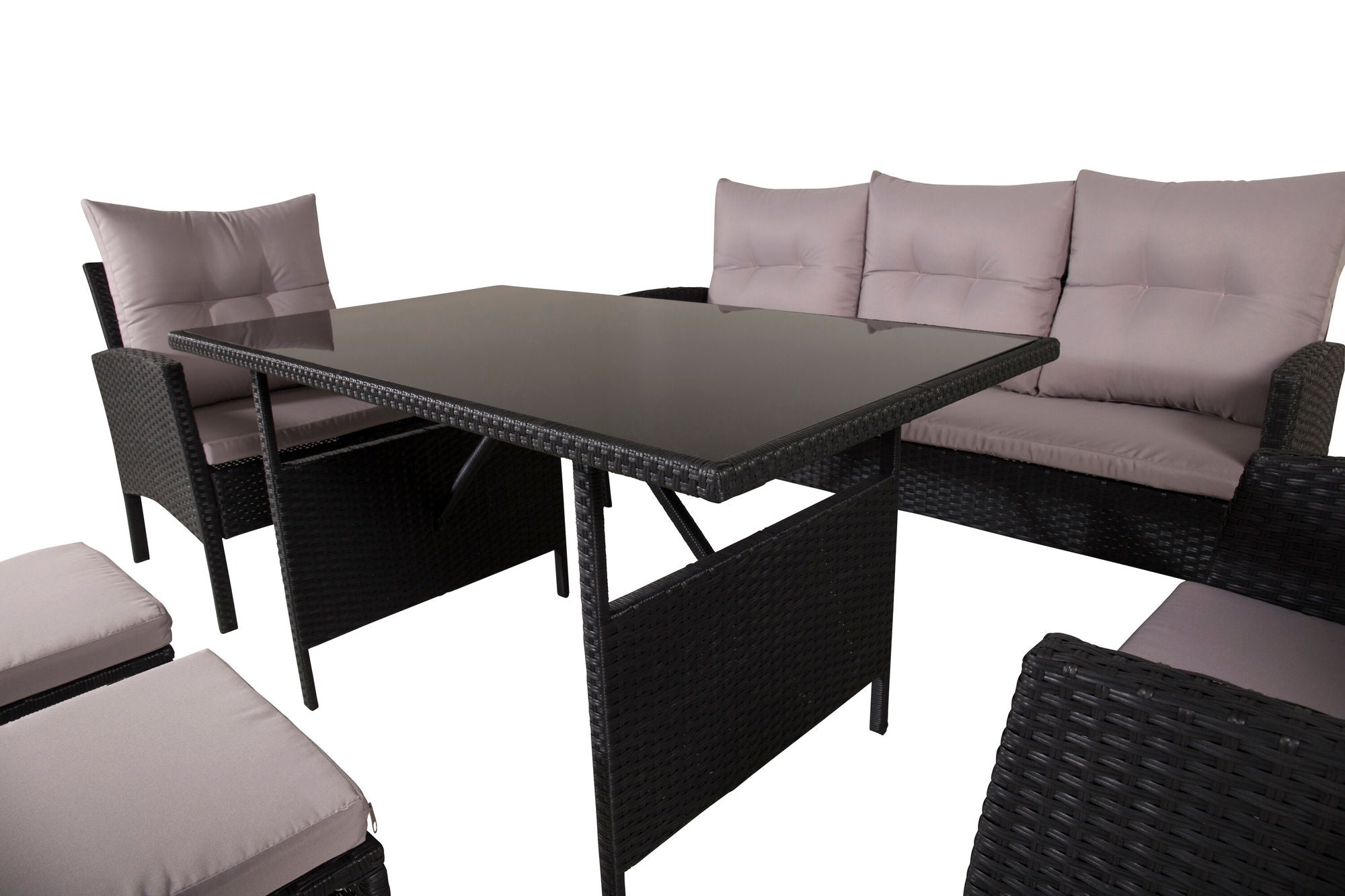 Venture Home Knock sofa Set - Black Wicker - Grey Cushion