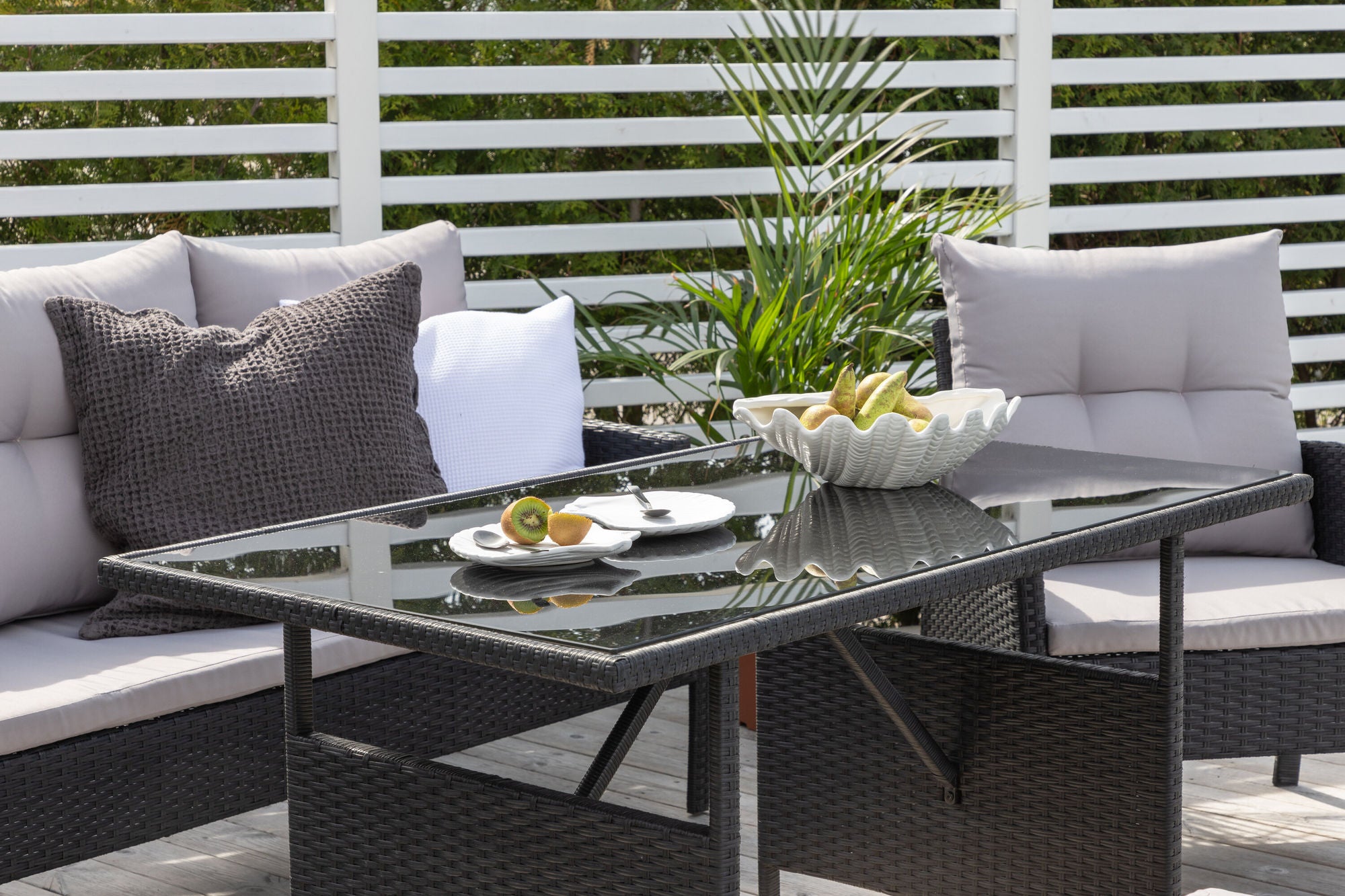 Venture Home Knock sofa Set - Black Wicker - Grey Cushion