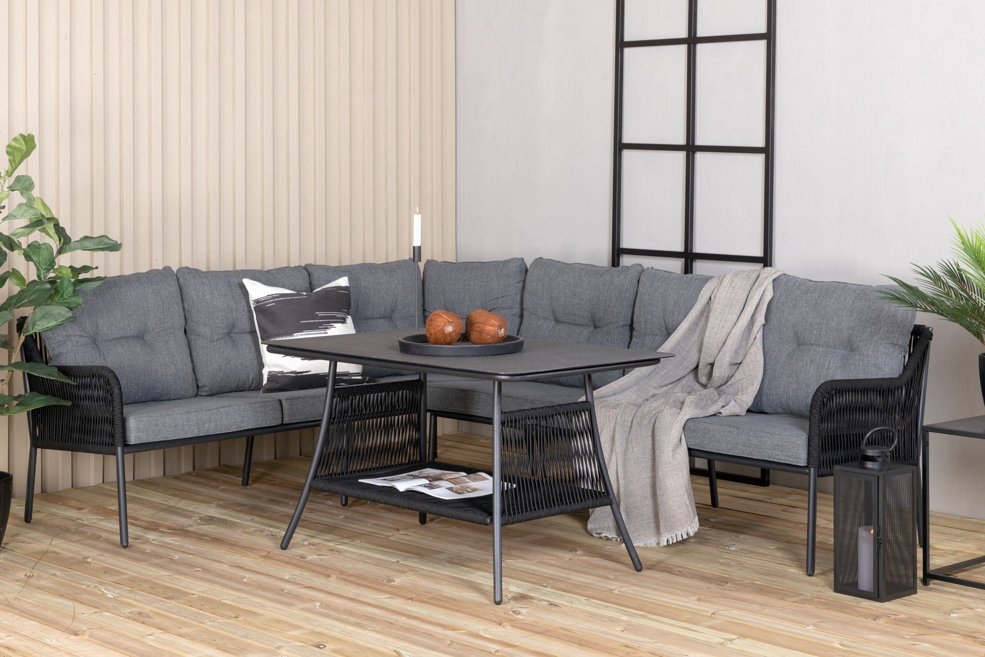 Venture Home Berlin corner set With Rope Black / Black / Black / Grey Cushion