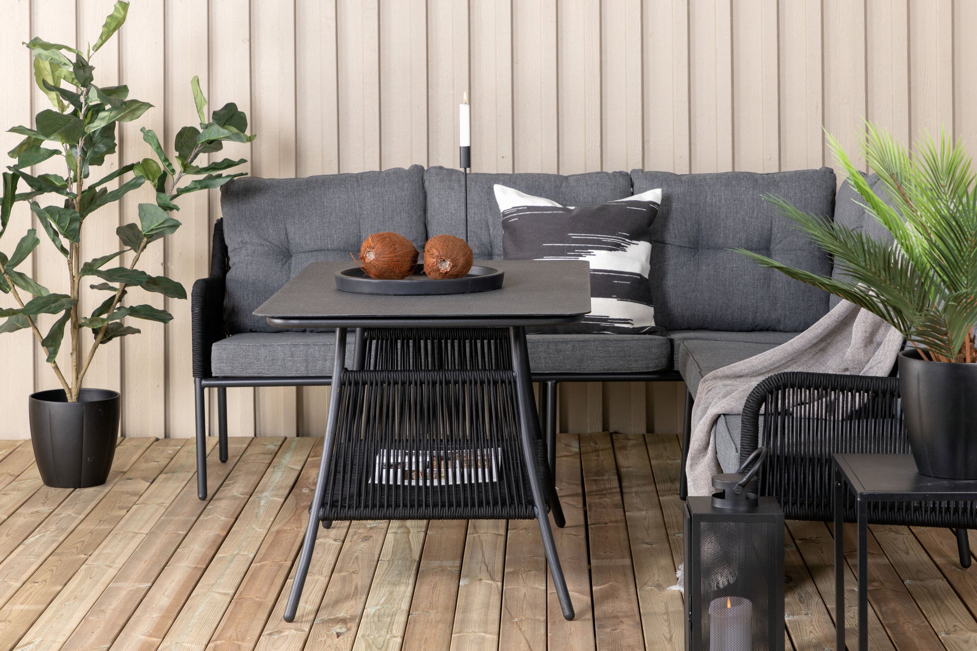 Venture Home Berlin corner set With Rope Black / Black / Black / Grey Cushion