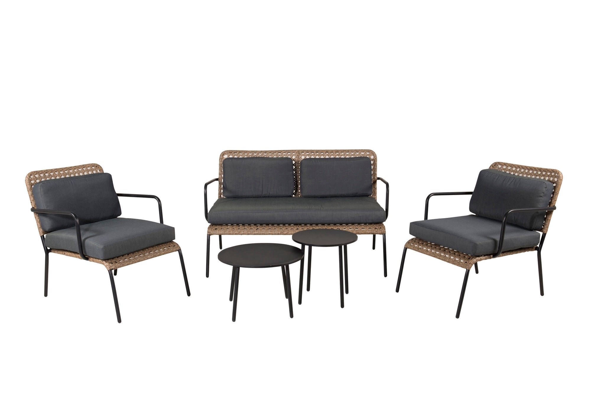 Venture Home Paola Sofa set - Black Steel / Nature Wicker / Black Cushion