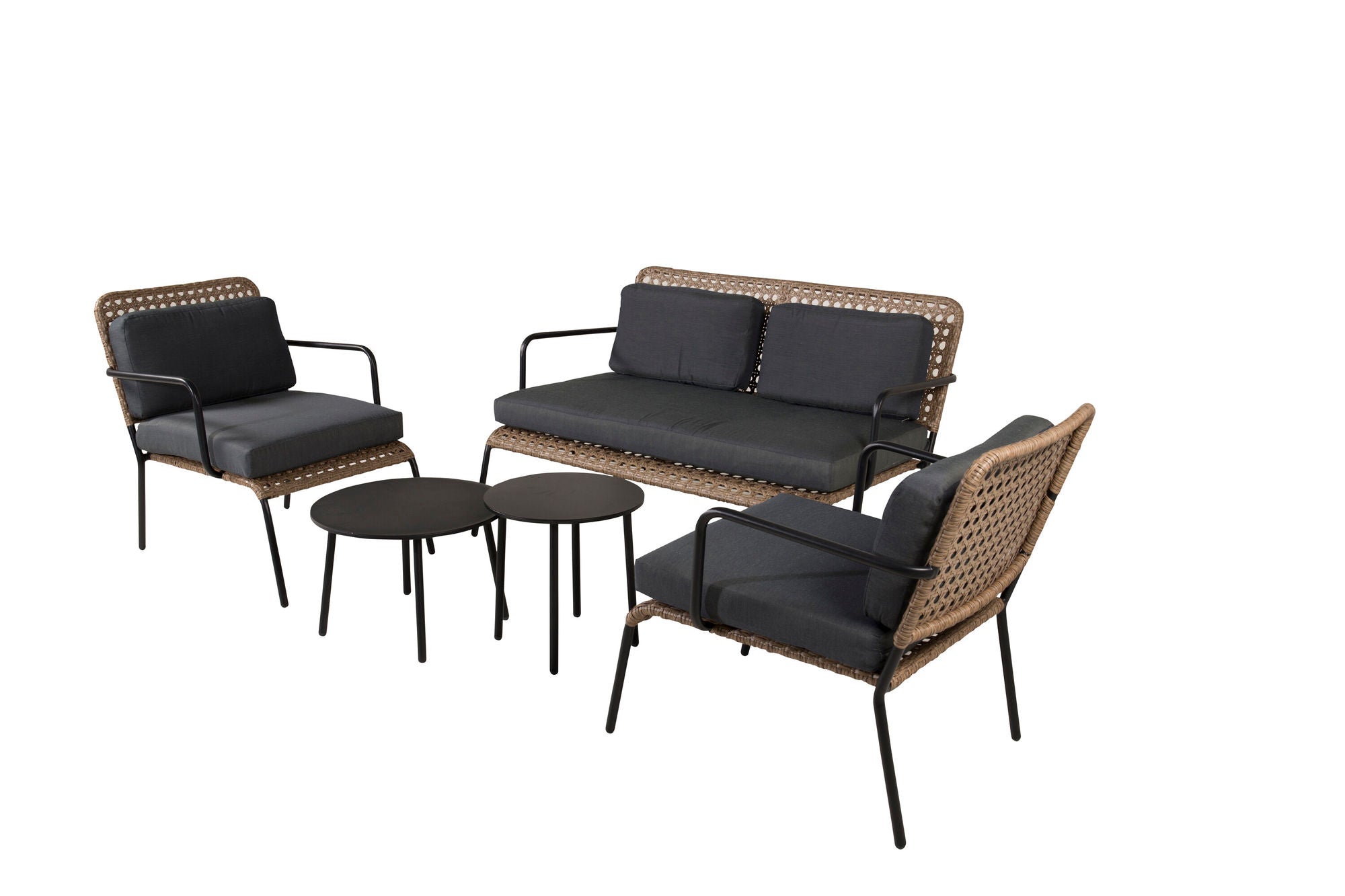 Venture Home Paola Sofa set - Black Steel / Nature Wicker / Black Cushion