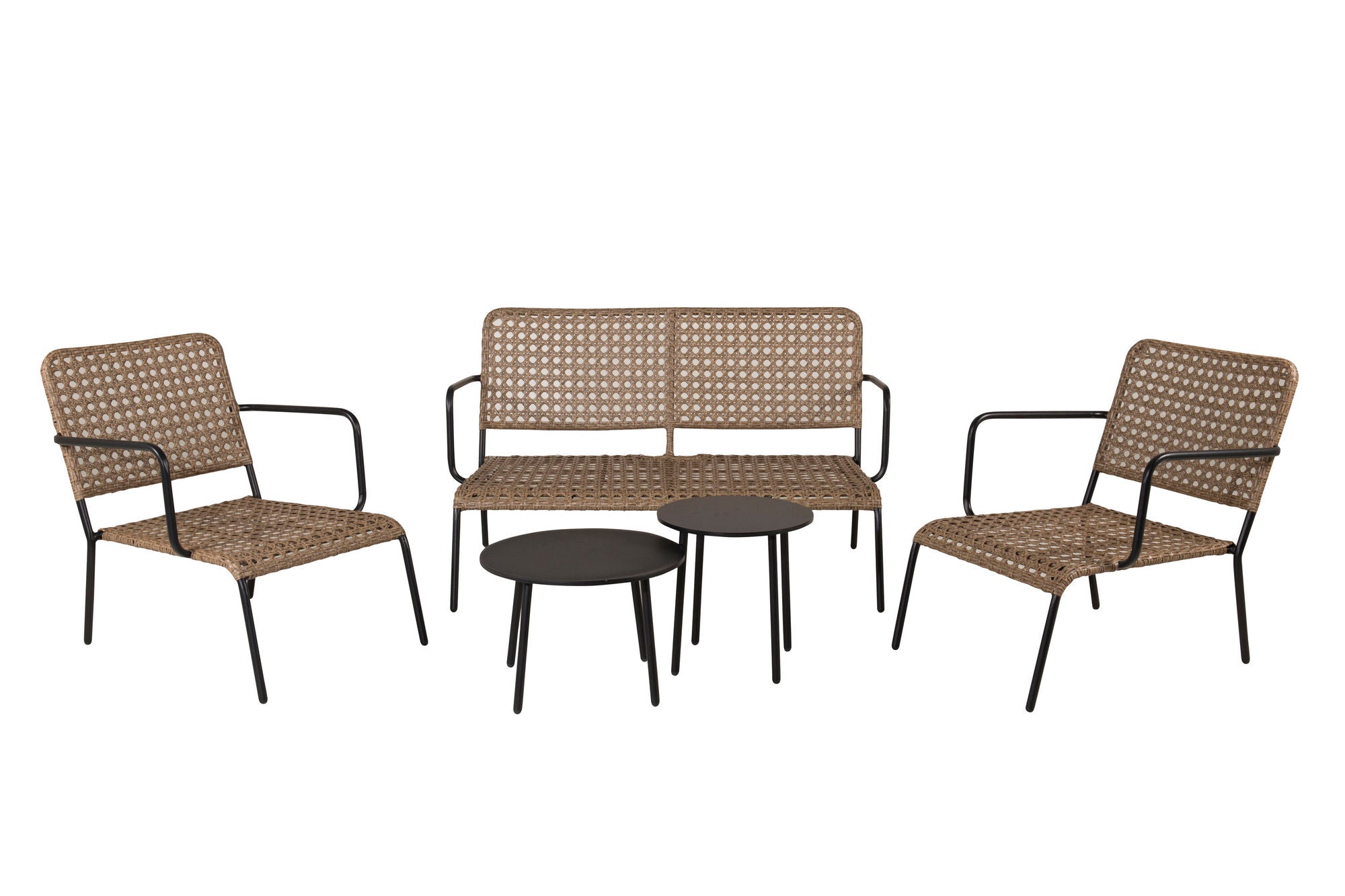 Venture Home Paola Sofa set - Black Steel / Nature Wicker / Black Cushion