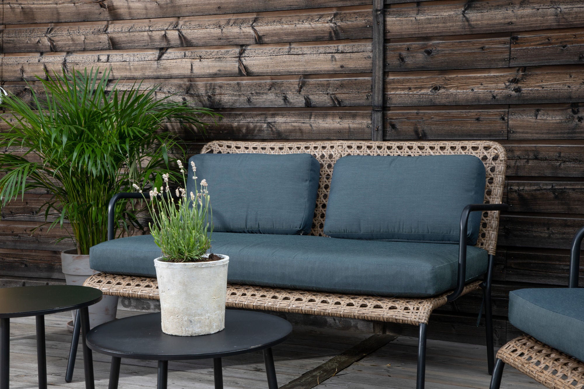 Venture Home Paola Sofa set - Black Steel / Nature Wicker / Black Cushion