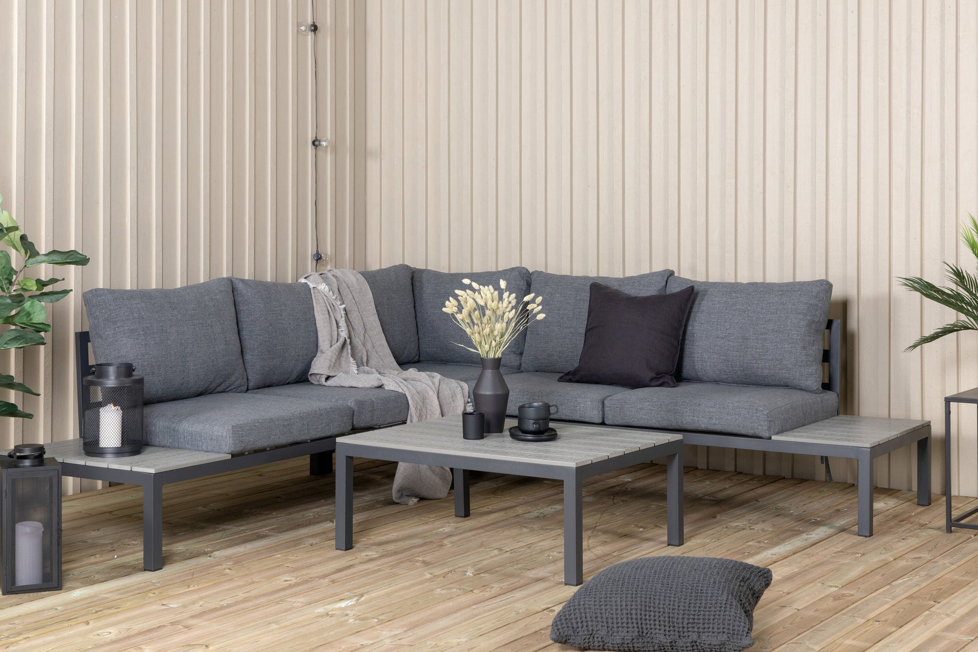 Venture Home Odense sofa set- - BLACK alu / Grey Cushion / Grey Aintwood