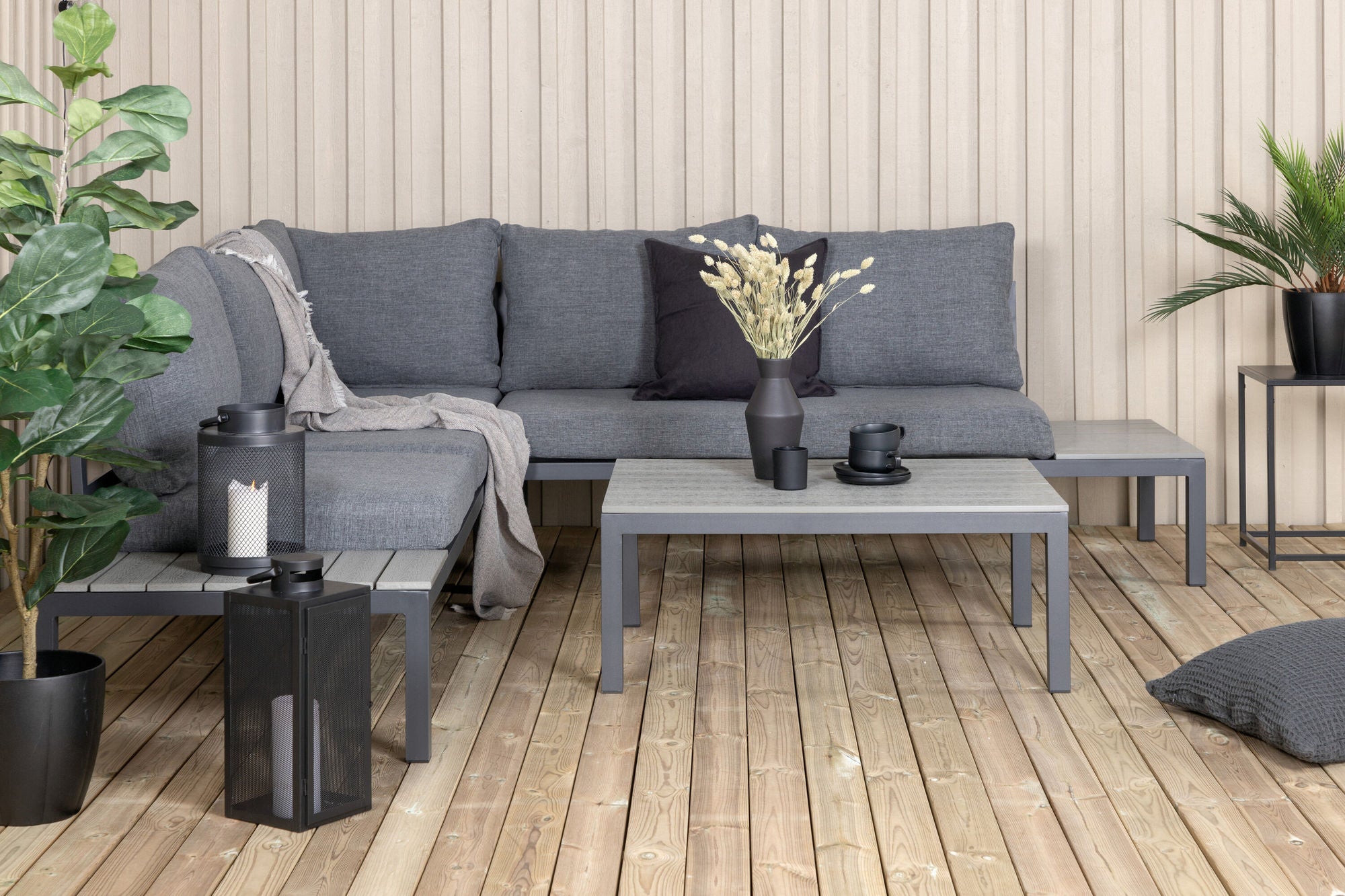 Venture Home Odense sofa set- - BLACK alu / Grey Cushion / Grey Aintwood
