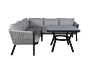 Venture Home Virya hjørne sofa set (3+2+1) BLACK alu / Grey rope / grey cushion