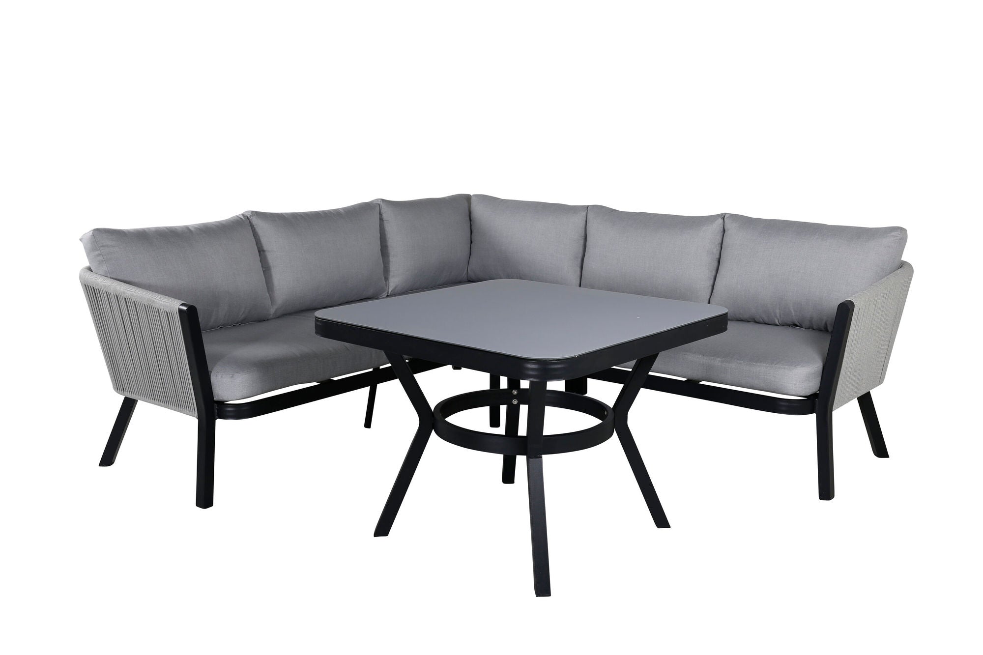 Venture Home Virya hjørne sofa set (3+2+1) BLACK alu / Grey rope / grey cushion