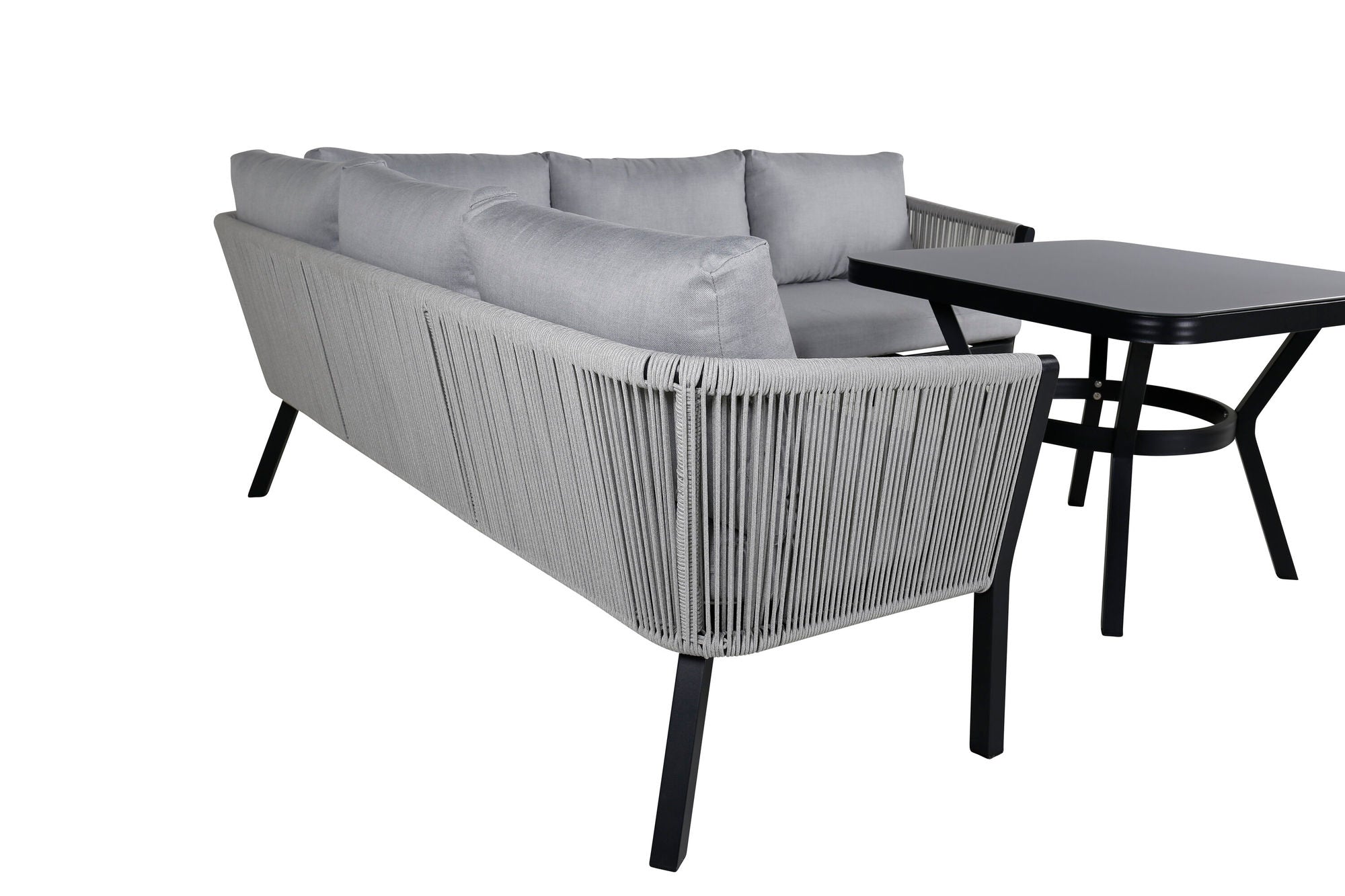 Venture Home Virya hjørne sofa set (3+2+1) BLACK alu / Grey rope / grey cushion