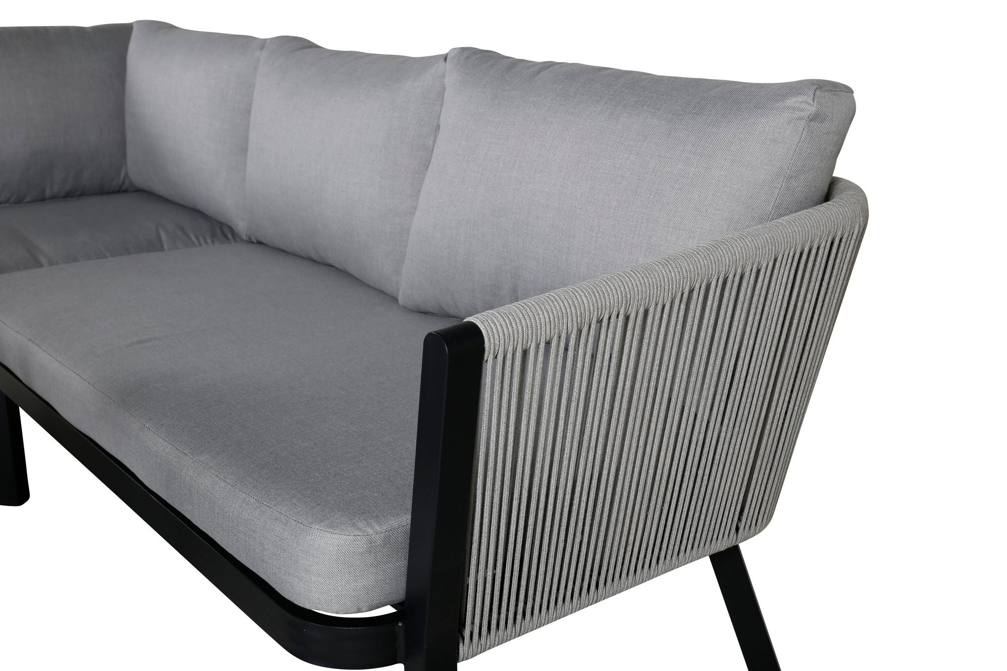 Venture Home Virya hjørne sofa set (3+2+1) BLACK alu / Grey rope / grey cushion