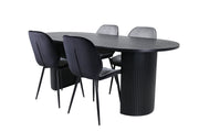 Venture Home Bianca Oval spisebord - Black / Black Veneer+Emma stol - Black / Black and Light Grey Black Velvet in Back Grey Velvet in front_4