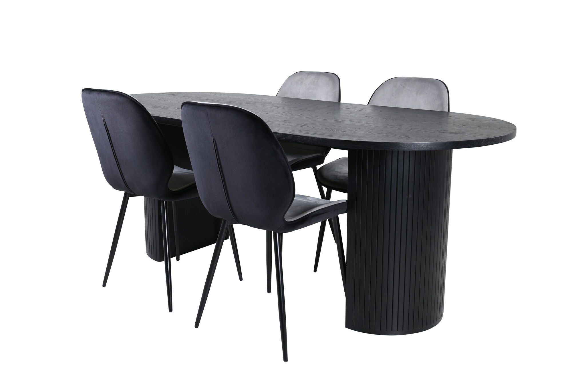 Venture Home Bianca Oval spisebord - Black / Black Veneer+Emma stol - Black / Black and Light Grey Black Velvet in Back Grey Velvet in front_4