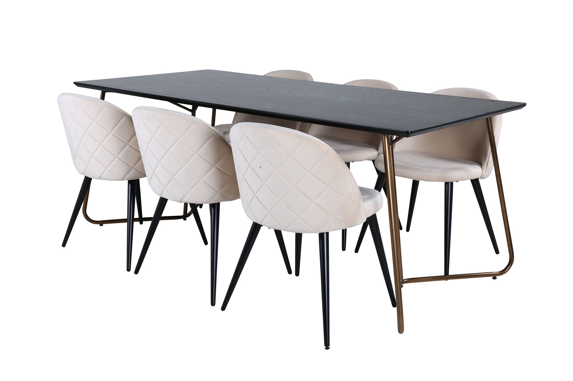 Venture Home Petra spisebord , Distressed Copper Black Veneer+Velvet Stitches stol , Black Beige Velvet_6