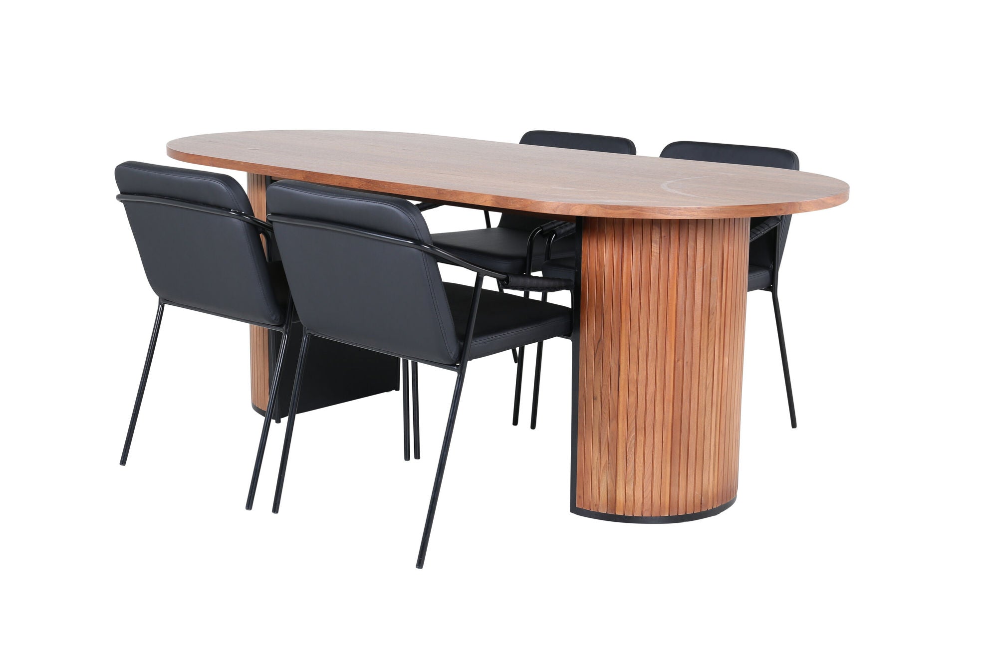 Venture Home Bianca Oval spisebord - Walnut / Black Veneer+Tvist stol - Black / Black PU_4