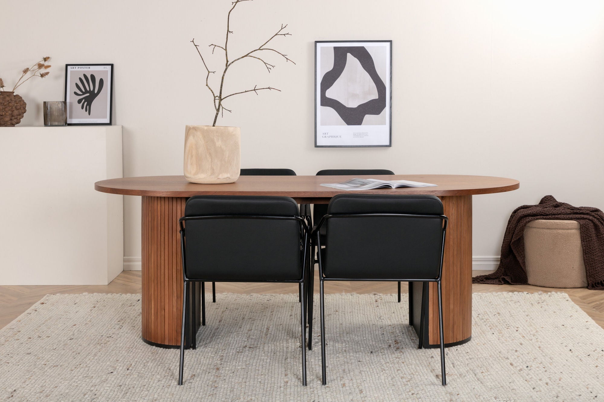 Venture Home Bianca Oval spisebord - Walnut / Black Veneer+Tvist stol - Black / Black PU_4