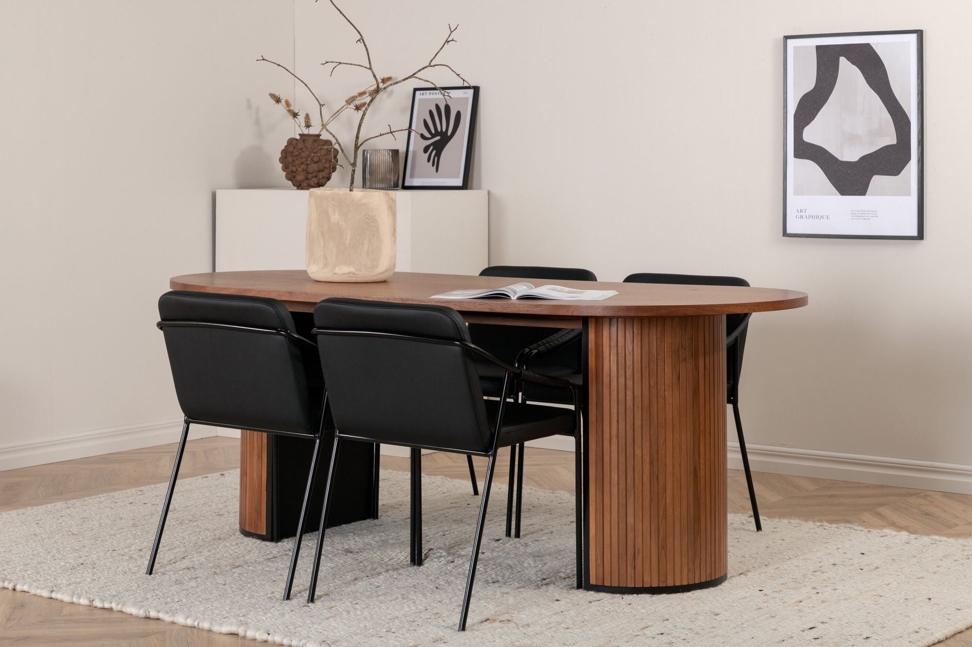 Venture Home Bianca Oval spisebord - Walnut / Black Veneer+Tvist stol - Black / Black PU_4
