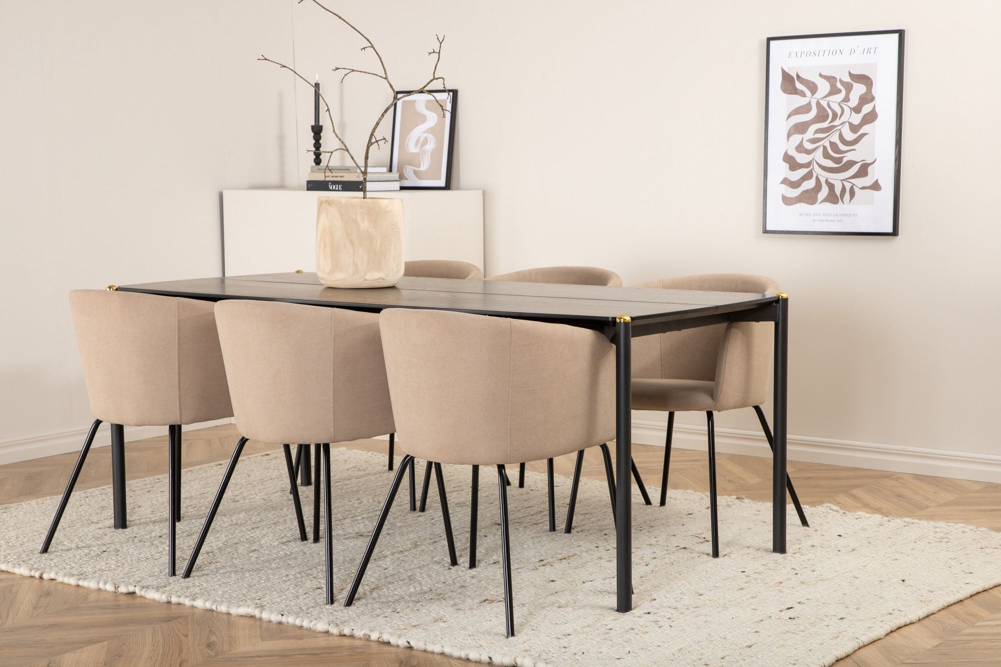 Venture Home Pelle spisebord - Black / black Black+Berit stol - Black / Beige Fabric (Polyester linen )_6