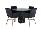 Venture Home Bianca rund spisebord - Black / Black Veneer+Petra stol - Distressed Copper / Black Velvet_4