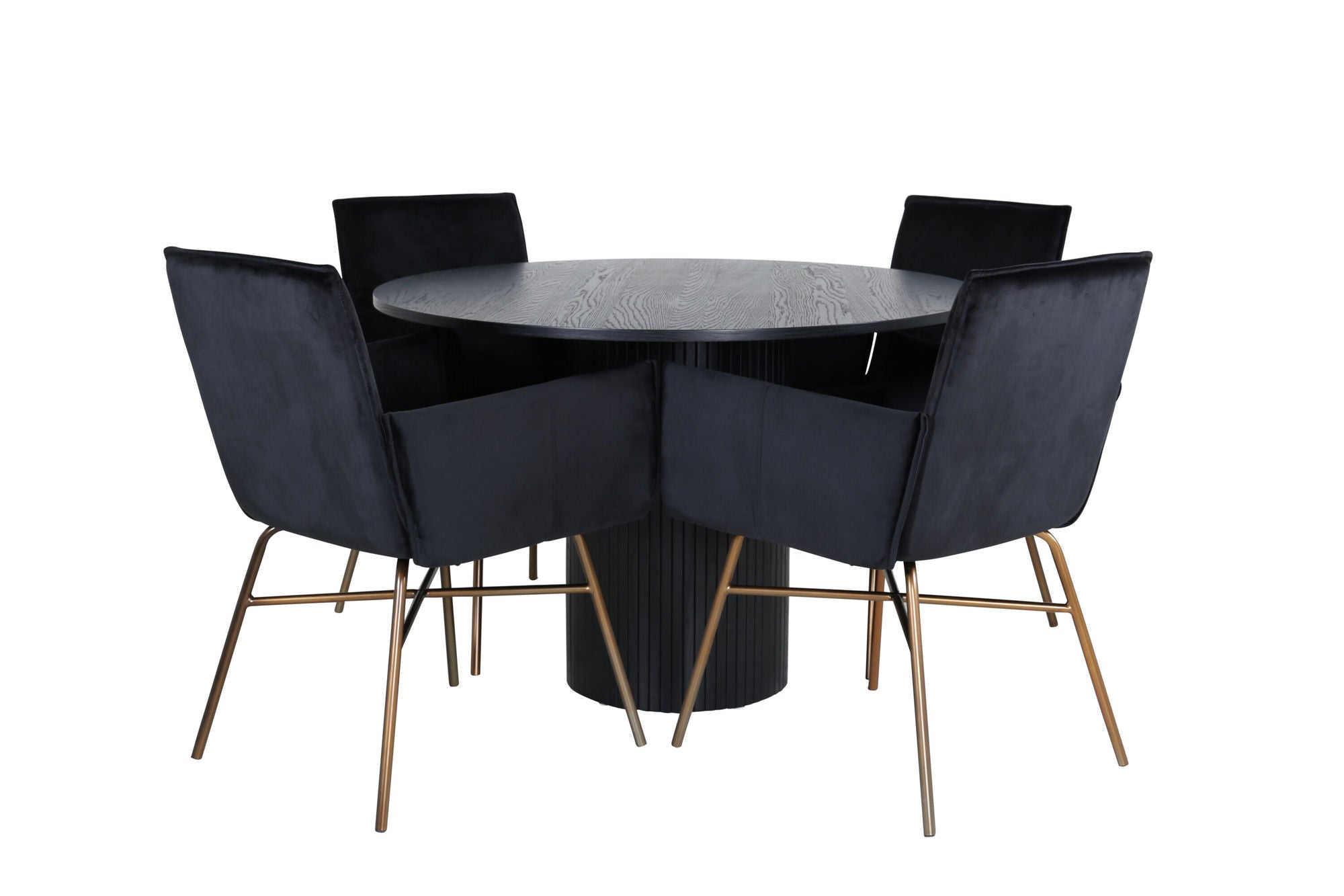 Venture Home Bianca rund spisebord - Black / Black Veneer+Petra stol - Distressed Copper / Black Velvet_4