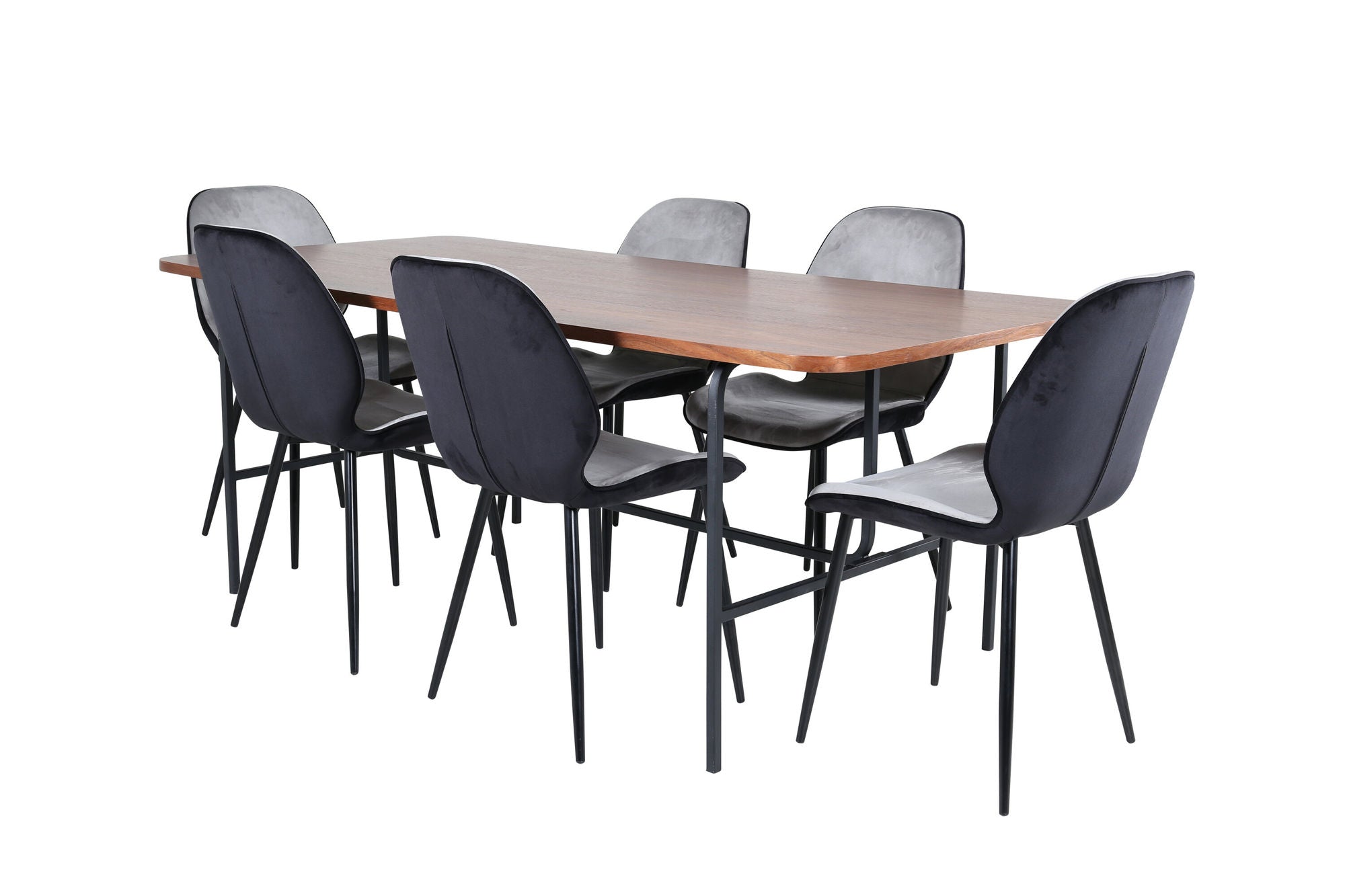 Venture Home Uno spisebord - Black / Walnut Veneer+Emma stol - Black / Black and Light Grey Black Velvet in Back Grey Velvet in front_6