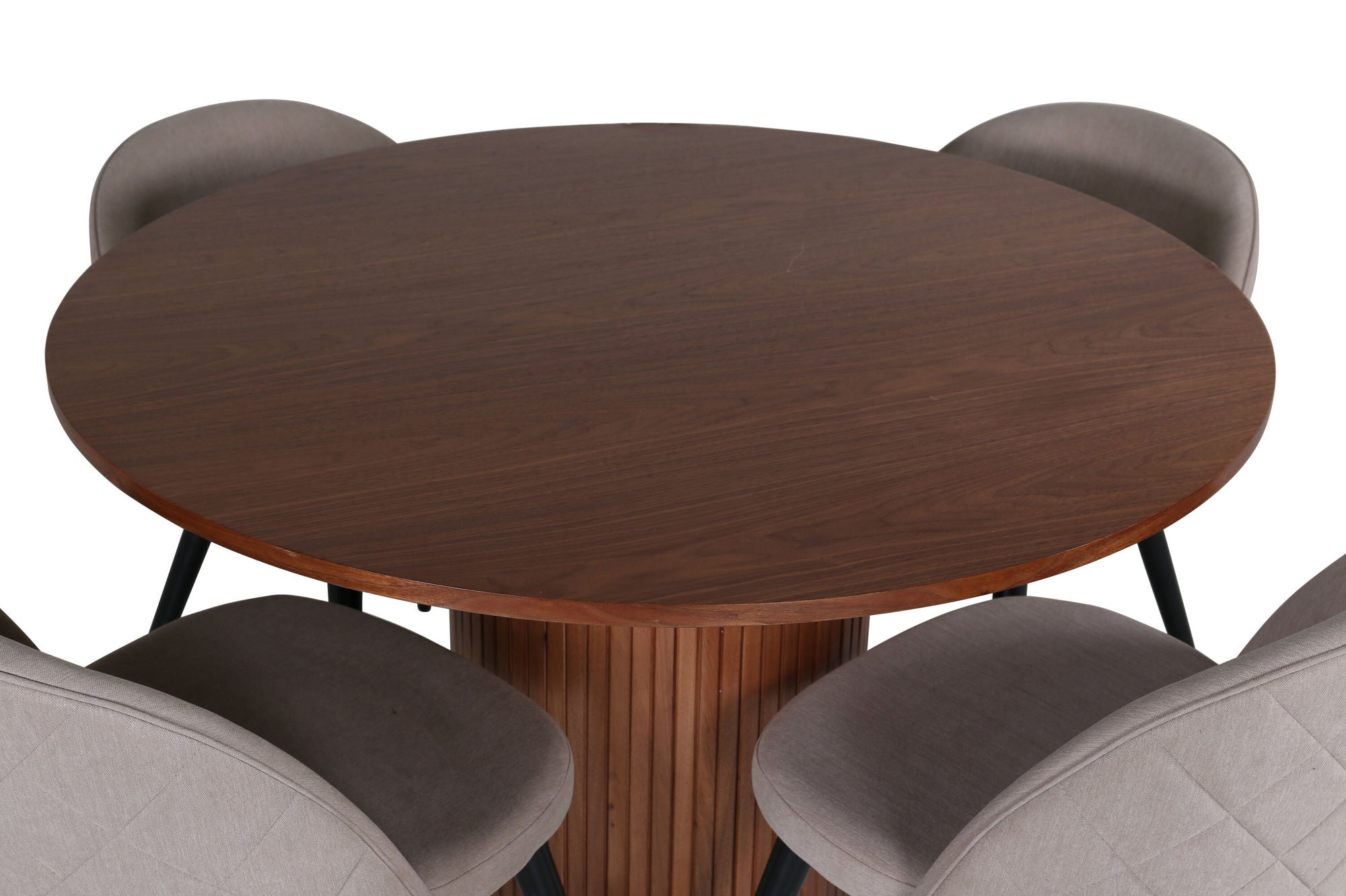 Venture Home Bianca rund spisebord - Walnut / Black Veneer+Velvet Stitches stol - Black / Beige Fabric (Polyester linen )_4