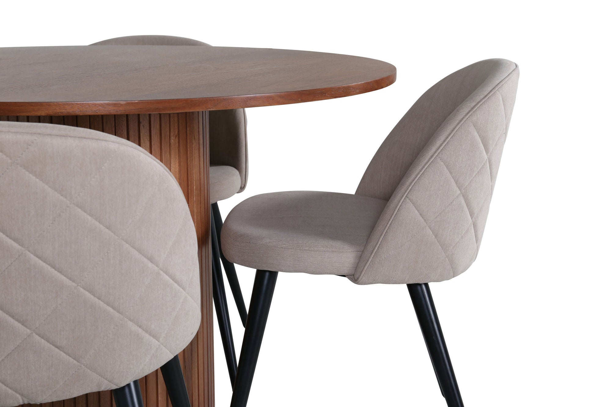 Venture Home Bianca rund spisebord - Walnut / Black Veneer+Velvet Stitches stol - Black / Beige Fabric (Polyester linen )_4