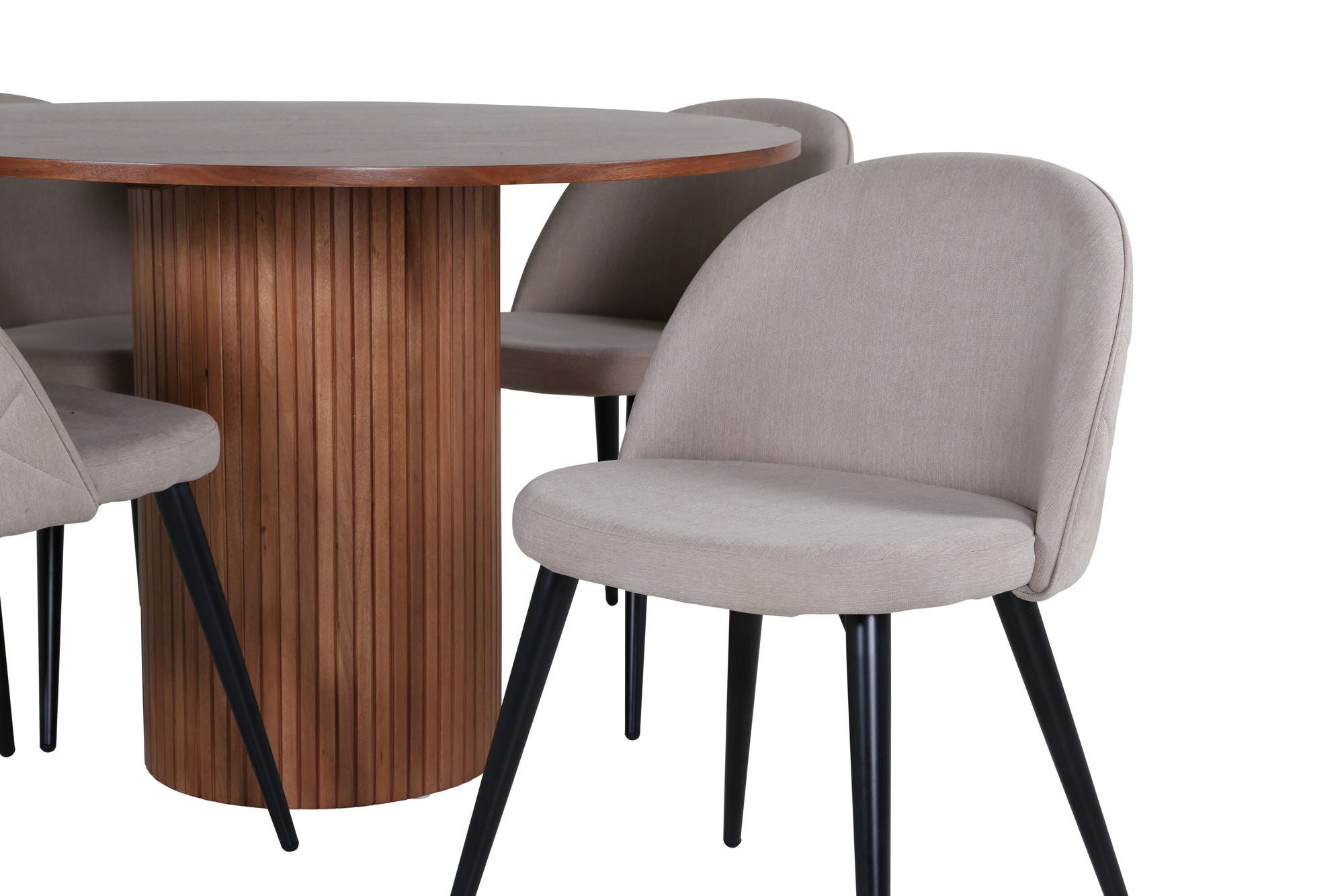 Venture Home Bianca rund spisebord - Walnut / Black Veneer+Velvet Stitches stol - Black / Beige Fabric (Polyester linen )_4