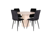 Venture Home Bianca rund spisebord - White Wash / Black Veneer+Windu Lyx stol - Black / Black Velvet_4
