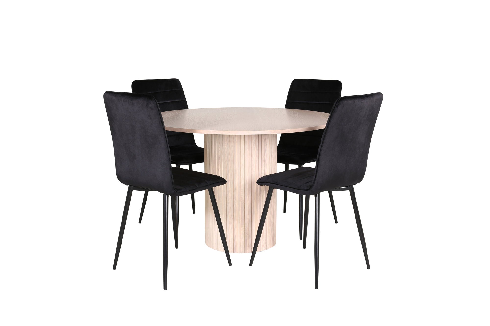 Venture Home Bianca rund spisebord - White Wash / Black Veneer+Windu Lyx stol - Black / Black Velvet_4