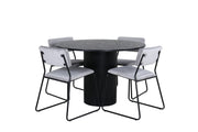 Venture Home Bianca rund spisebord - Black / Black Veneer+Kenth stol - Black / Light Grey Velvet_4
