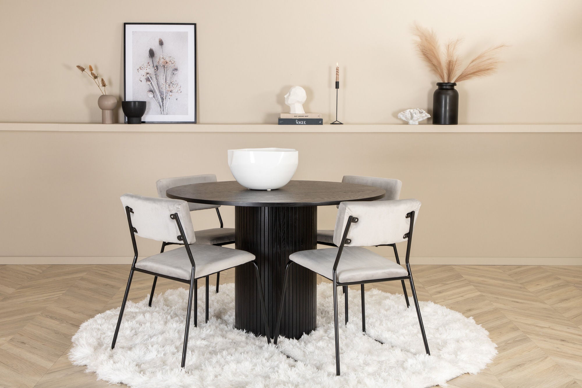 Venture Home Bianca rund spisebord - Black / Black Veneer+Kenth stol - Black / Light Grey Velvet_4