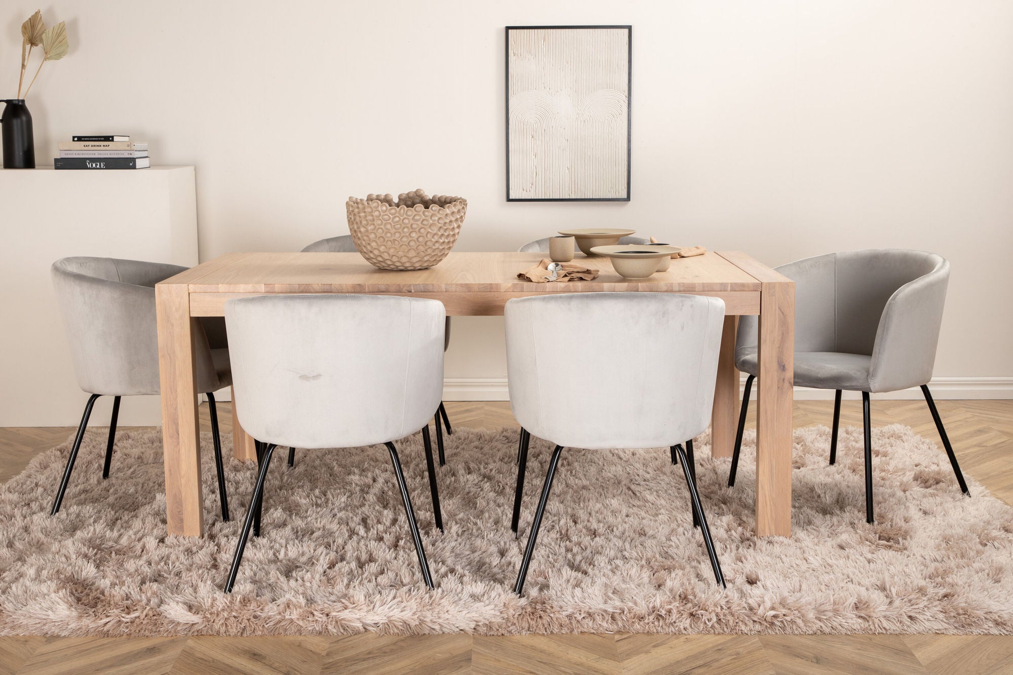 Venture Home Slider Extention bord - White Wash - 170+40+40cm +Berit stol - Black / Light Grey Velvet_6
