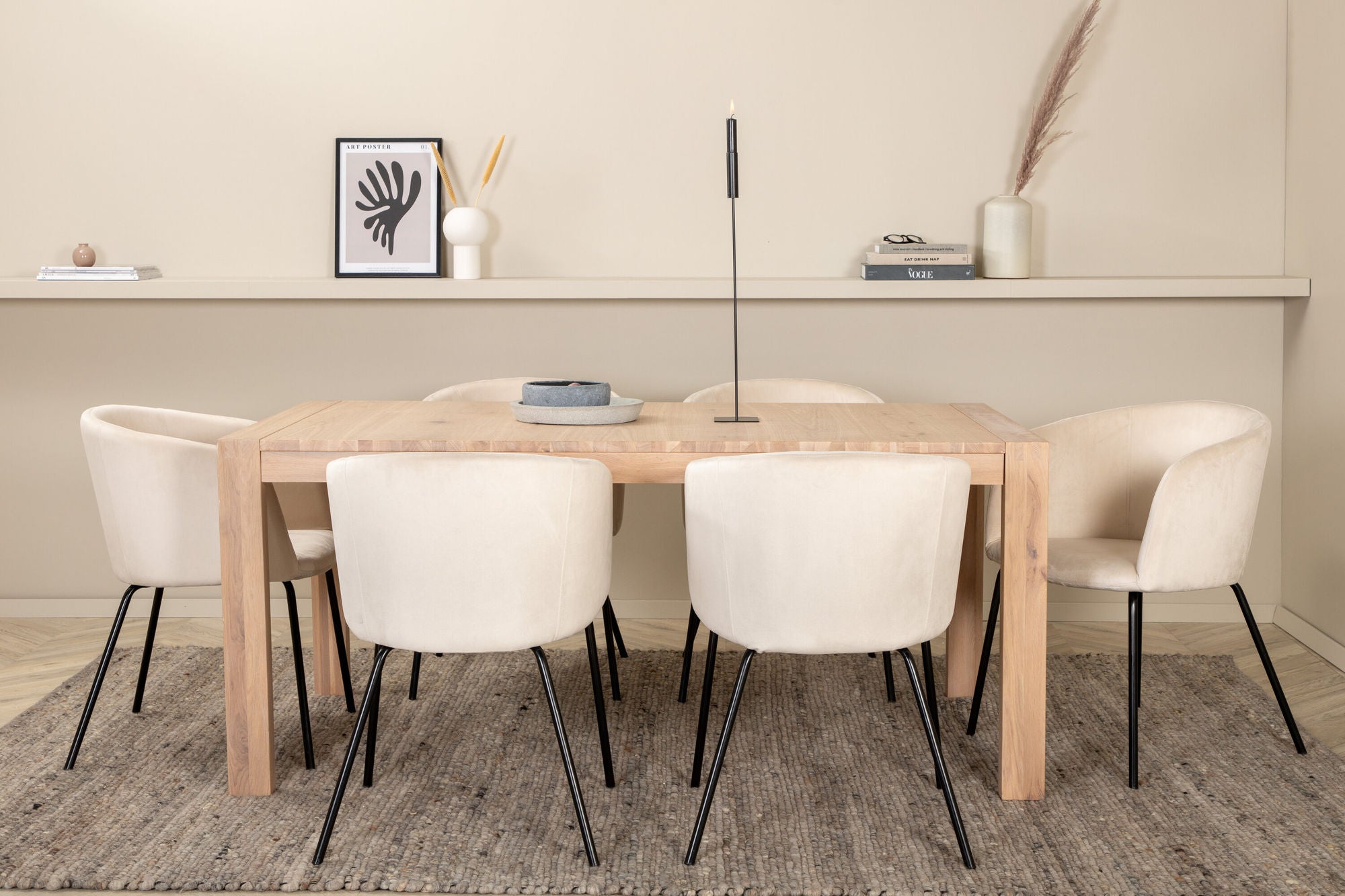 Venture Home Slider Extention bord - White Wash - 170+40+40cm +Berit stol - Black / Beige Velvet_6