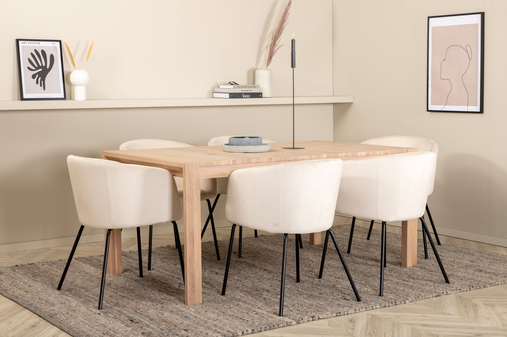 Venture Home Slider Extention bord - White Wash - 170+40+40cm +Berit stol - Black / Beige Velvet_6