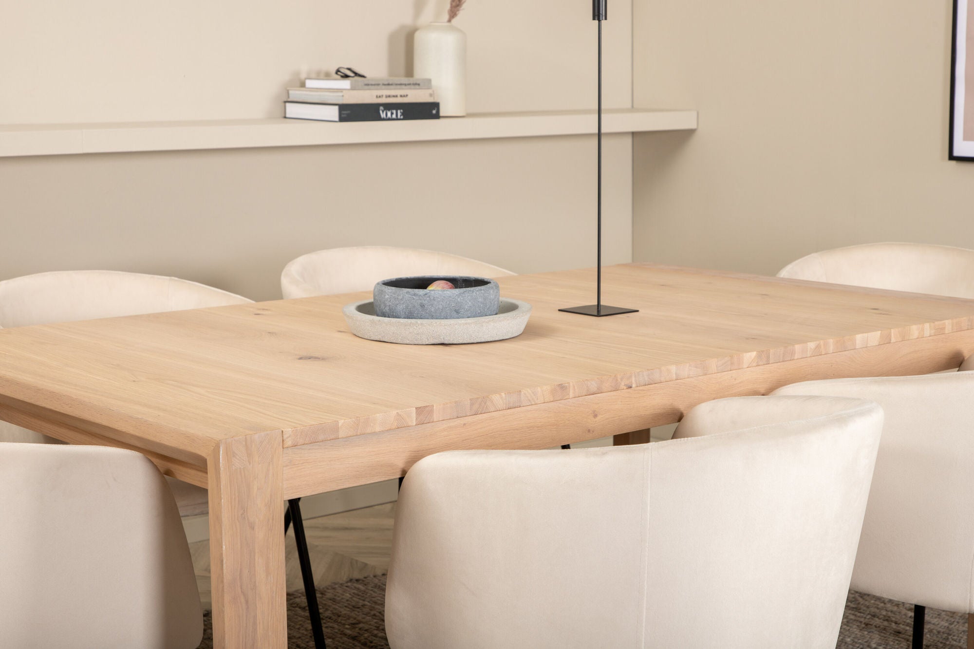 Venture Home Slider Extention bord - White Wash - 170+40+40cm +Berit stol - Black / Beige Velvet_6