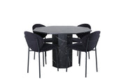Venture Home Marbs rund spisebord , Black Black Glass Marble+Vault Spisebordsstol , Black Legs , Black Fabric_4