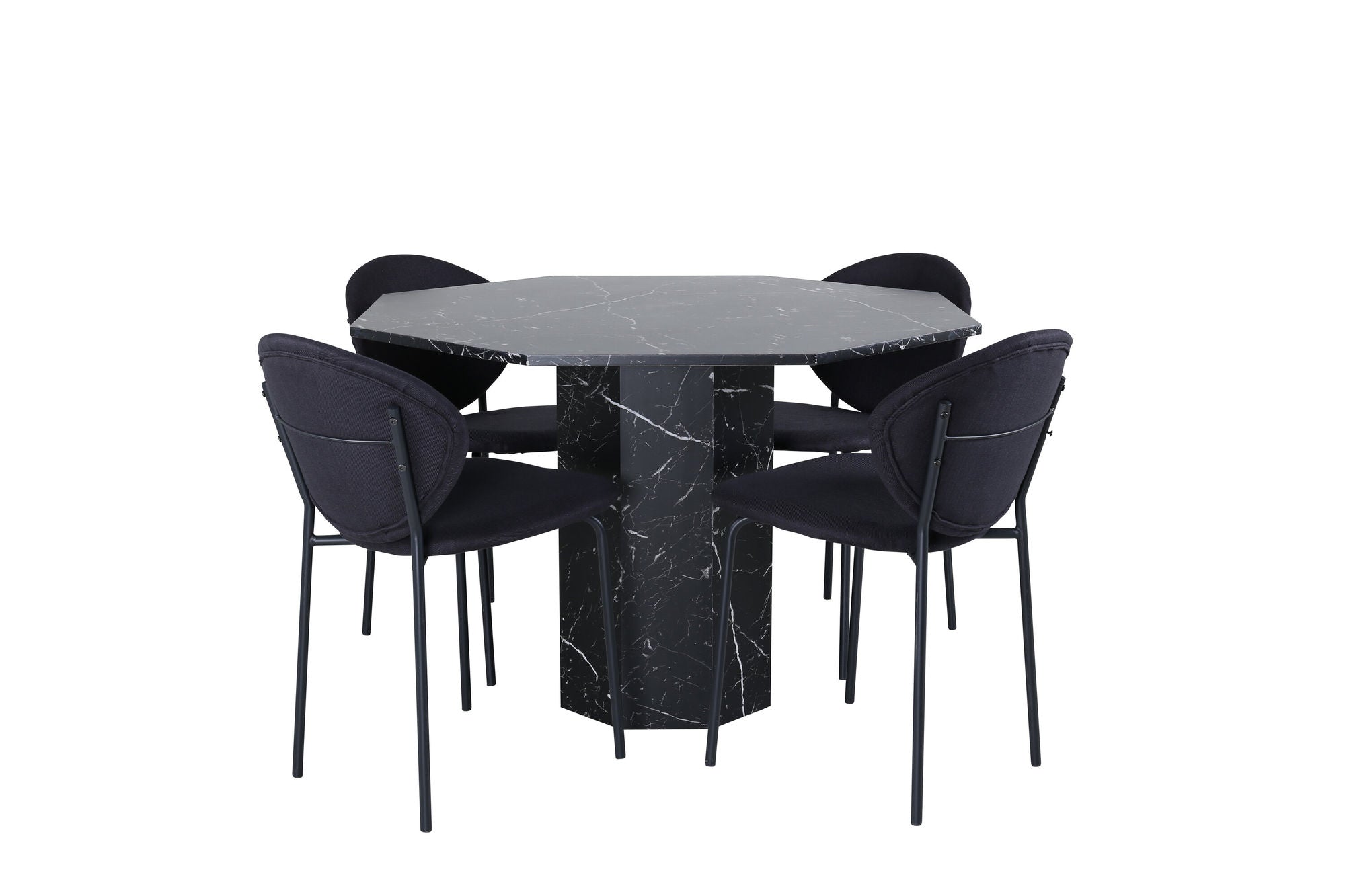 Venture Home Marbs rund spisebord , Black Black Glass Marble+Vault Spisebordsstol , Black Legs , Black Fabric_4