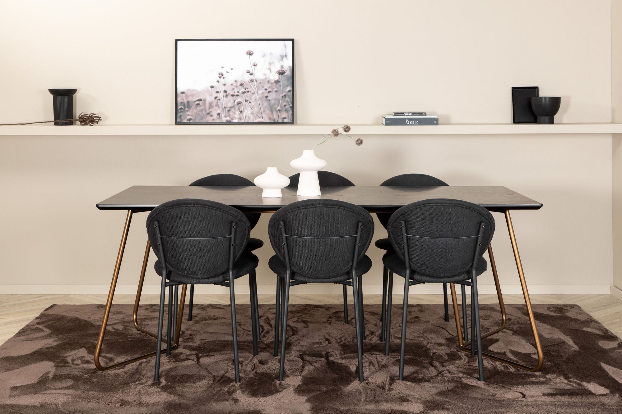 Venture Home Petra spisebord , Distressed Copper Black Veneer+Vault Spisebordsstol , Black Legs , Black Fabric_6