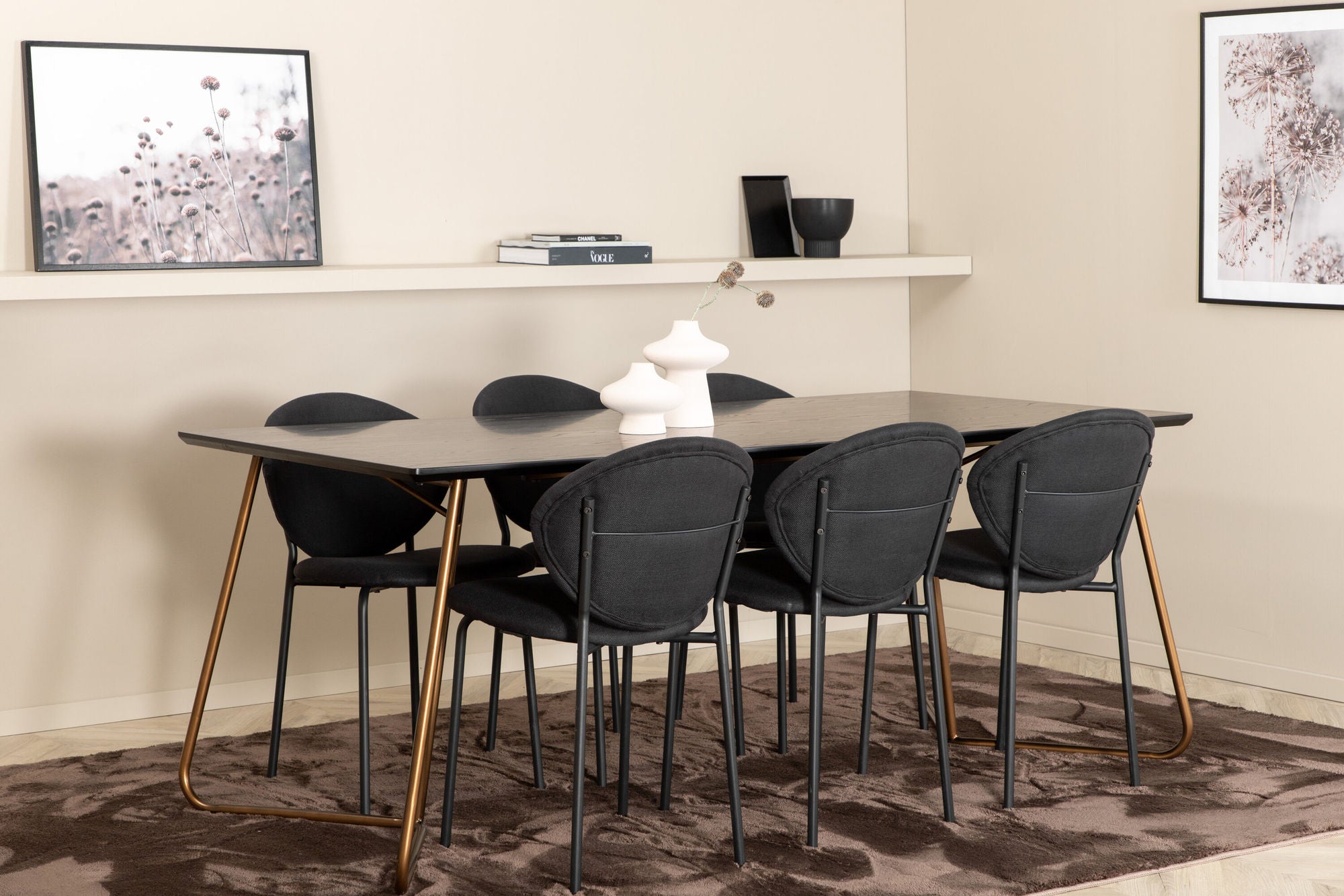 Venture Home Petra spisebord , Distressed Copper Black Veneer+Vault Spisebordsstol , Black Legs , Black Fabric_6