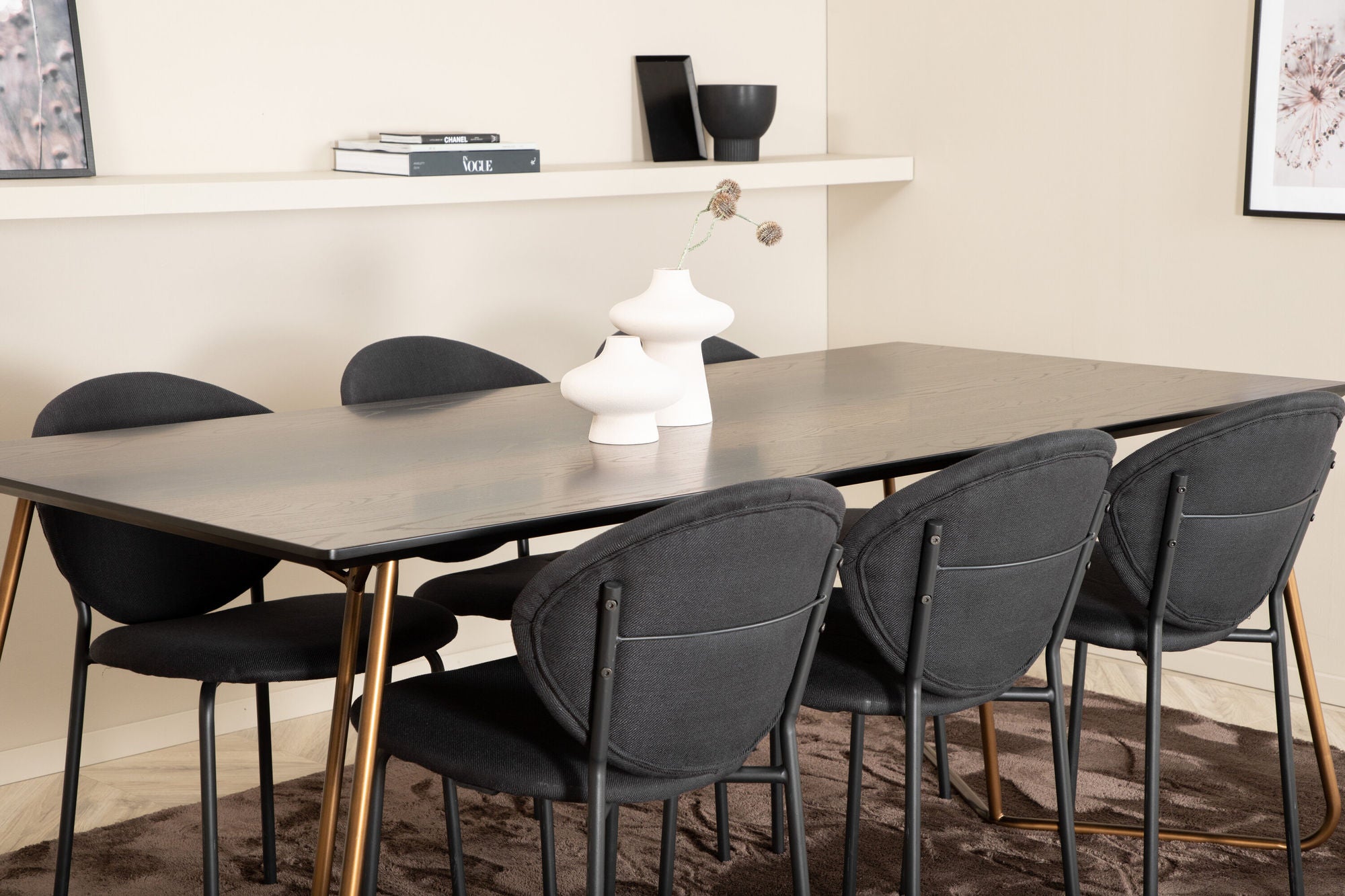 Venture Home Petra spisebord , Distressed Copper Black Veneer+Vault Spisebordsstol , Black Legs , Black Fabric_6
