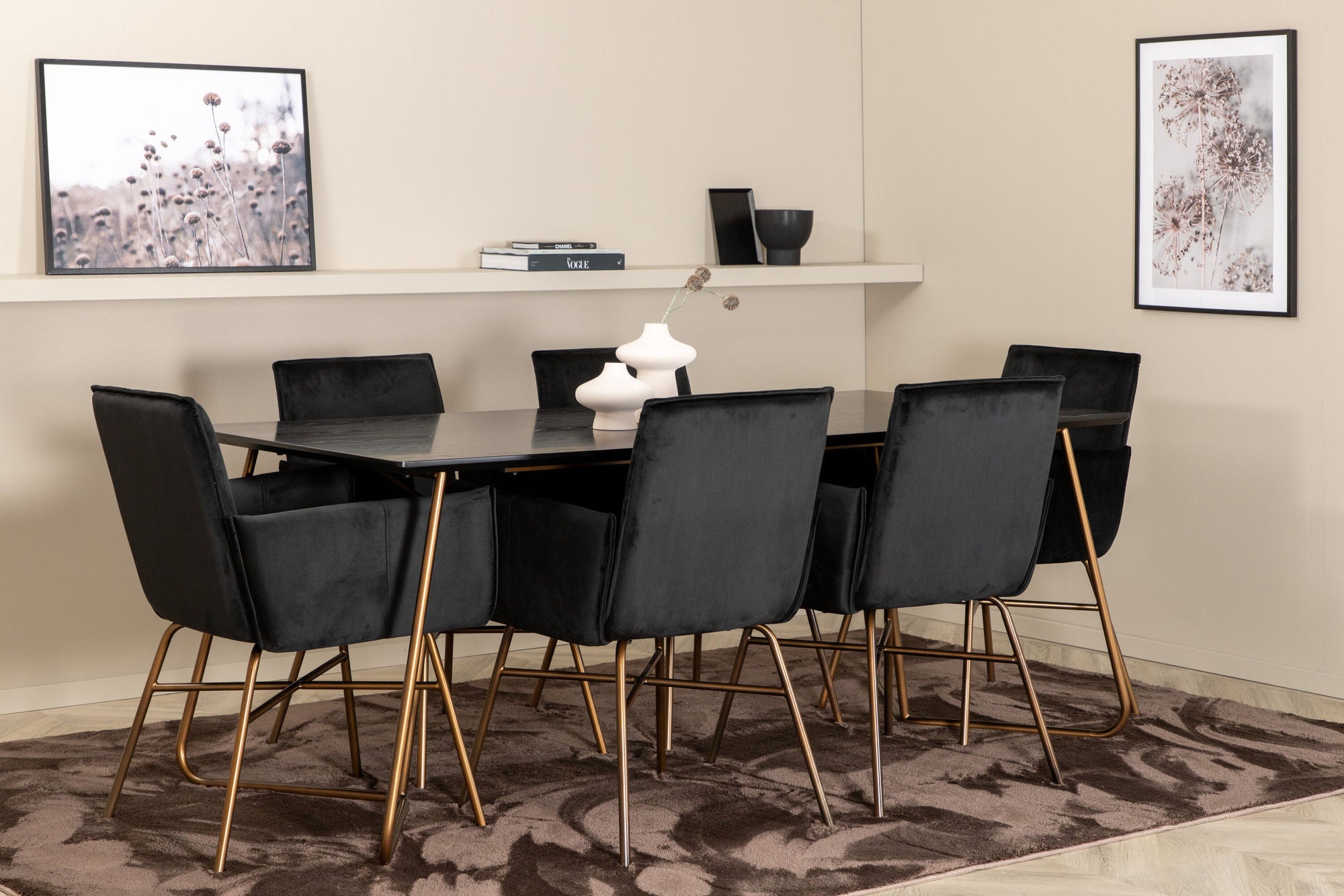 Venture Home Petra spisebord , Distressed Copper Black Veneer+Petra stol , Distressed Copper Black Velvet_6